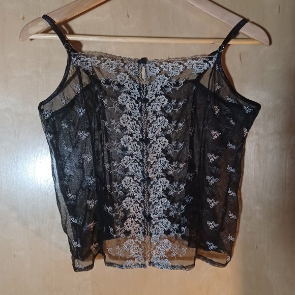 MERCER & MADISON VINTAGE Black Cream Floral Lace 5 Button Camisole Bustier_XL - Picture 2 of 9